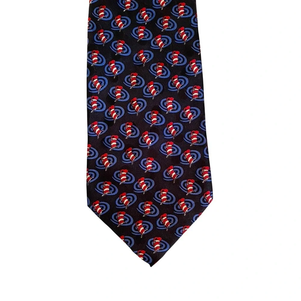 Vintage 1996 Dr Seuss Cat in the Hat Esprit de Corp Silk Tie Navy Blue Red 3348